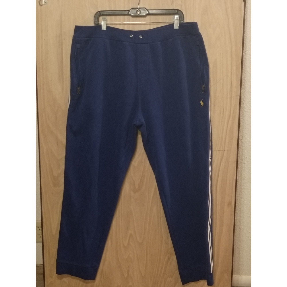 Polo Ralph Lauren Mens Royal‎ Blue Track Pants White Side Stripe Joggers XLT